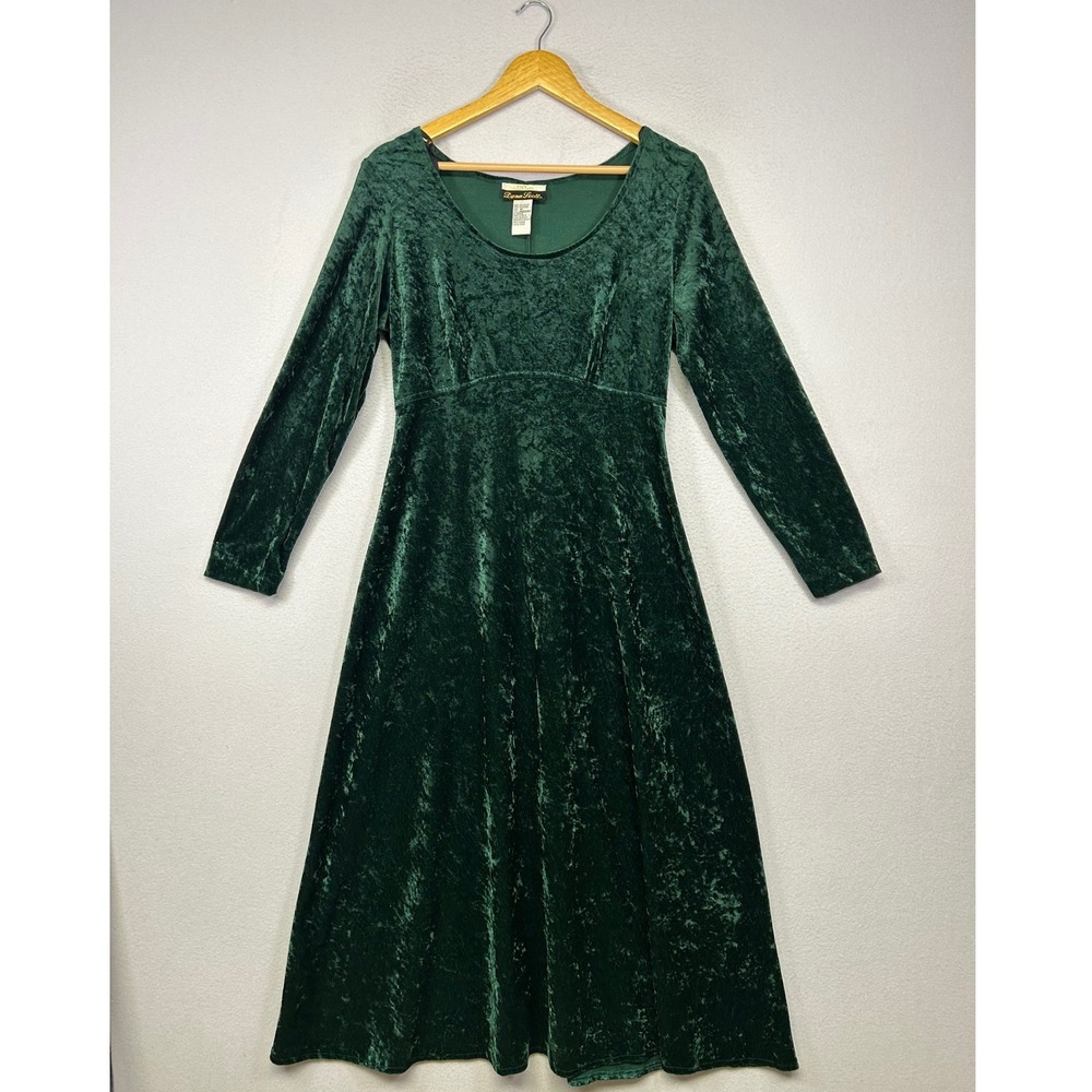 Whimsigoth Dana Scott Womens Medium Green Crushed Velvet Empire Waist Midi Dress